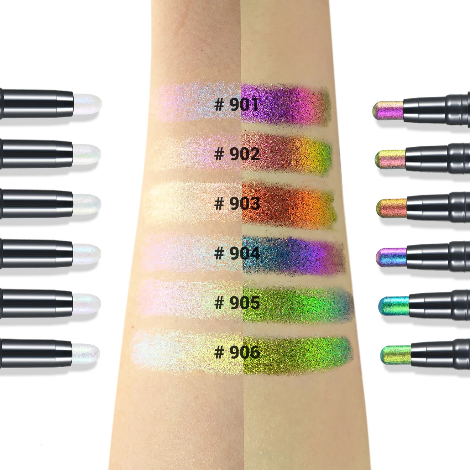 CHARMACY 2 In 1 Multichrome Eyeshadow Sticks High Pigmented Glitter Eyeshadow Waterproof Eye Shadow Pen Metallic Makeup 6 Color 250324