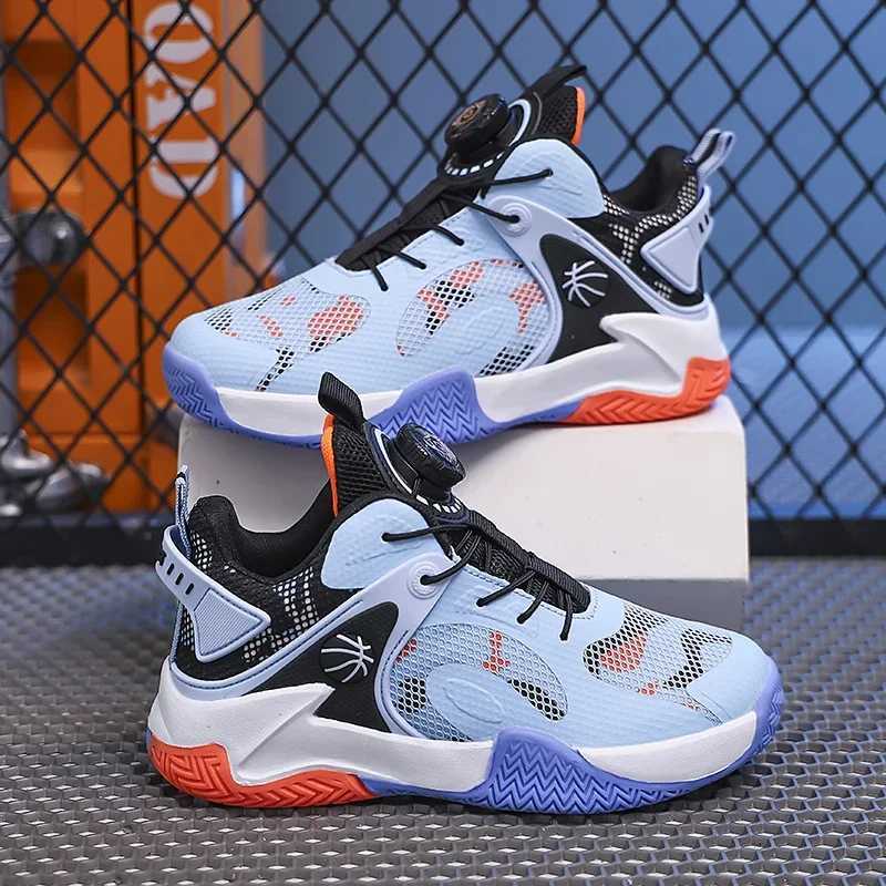 Design of Rotating Button for Childrens Sports Shoes Childrens Basketball Shoes Boys High Top Sports Shoes Anti Slip Outdoor Students Running Shoes W2