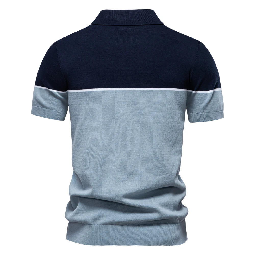 AIOPESON 2025 Mens VNeck Color Block Polo Shirt 100 Cotton Slim Fit Striped Contrast Business Casual Summer Comfort 250311