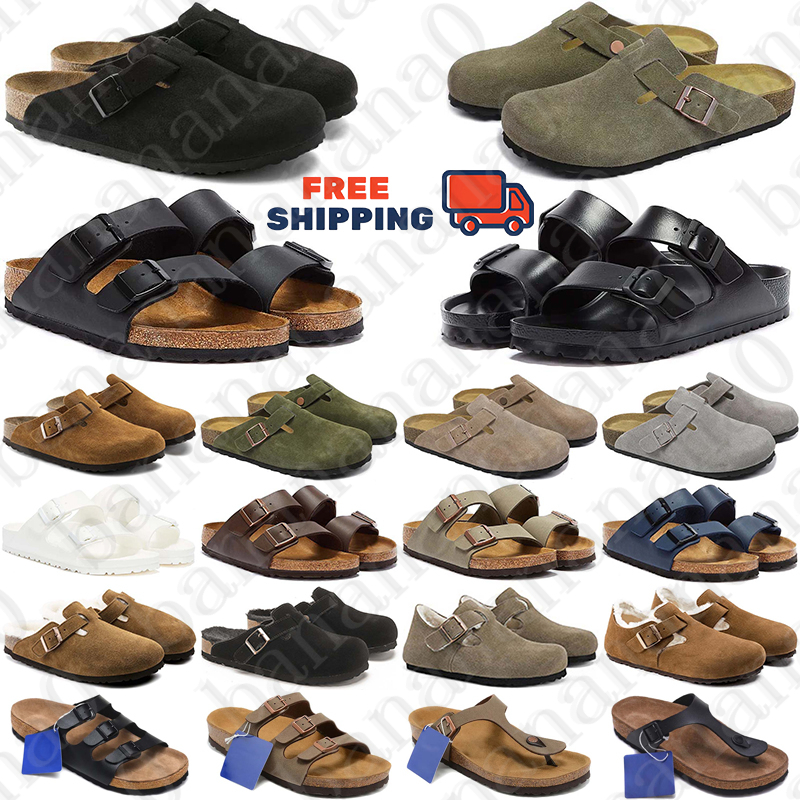 Free shipping Designer clog birkinstocksandal clogs heels slippers slides for mens black Buckle womens Boston sandal flats Loafers mules shoes furry Flip Flops