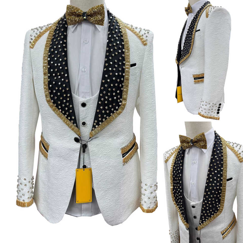 Designer Wedding Tuxedos Jacquard Beaded Men Suit Shawl Lapel 1 Piece Set Jacket Party Evening Groom Business Blazers Customized
