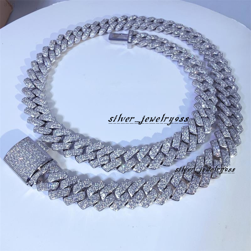 Fully Vvs Moissanite Luxury Cuban Link Chain Fine Hip Hop Jewelry Baguette Diamond Men Necklace 925 Sterling Silver Bracelet