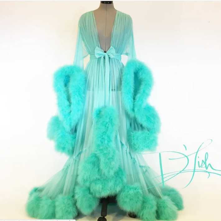 Sexy underwear straight perspective sexy feather trumpet sleeve tailed skirt 250315