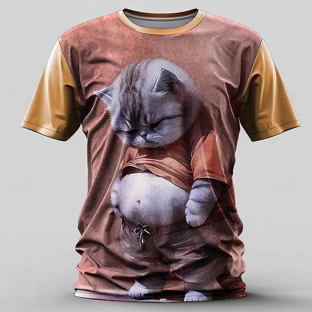 Interesting mens T-shirt animal cat 3D printed short sleeved summer casual breathable T-shirt mens loose oversized T-shirt W250324