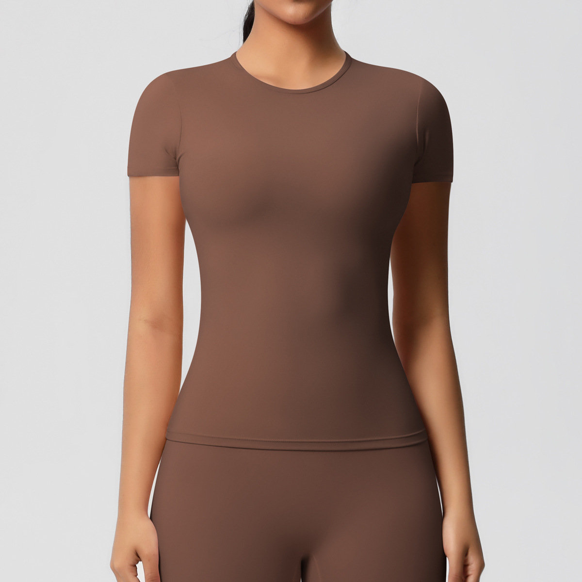 hot sale lycra fabric solid color women designer yoga pants tshirt high waist gym wear leggings elastic fiess lady outdoor sports trousers short sleev