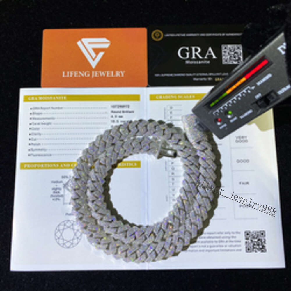 Fine Jewelry Necklaces 15mm 16/24inches White Color Moissanite Cuban Chain Custom Silver Plated High Quality 925 Silver Necklace