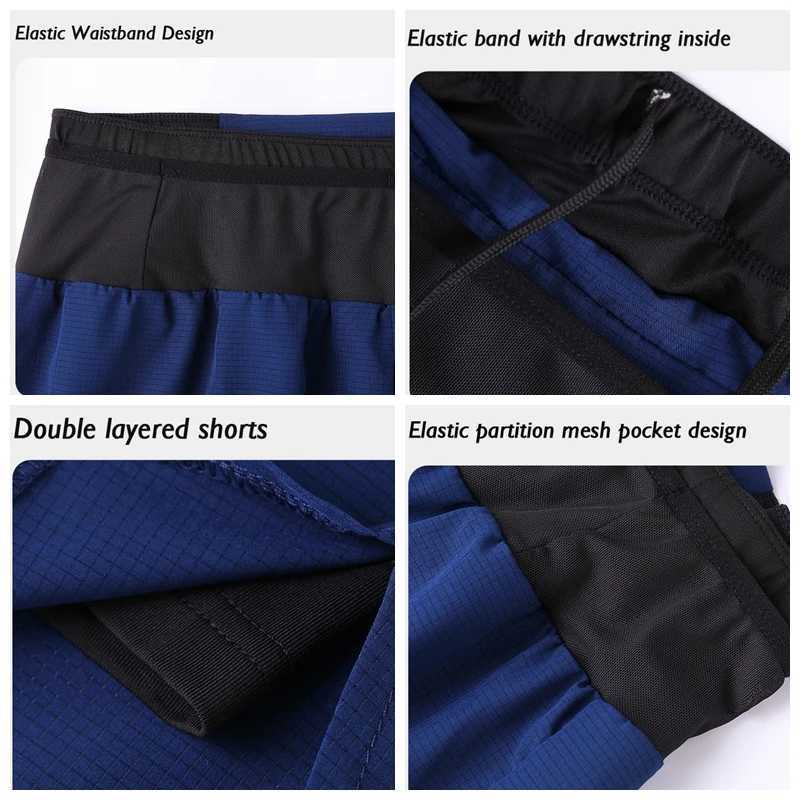 (S-4XL) Double layer fast drying marathon running shorts with zip pocket trackless fitness training shorts W250324