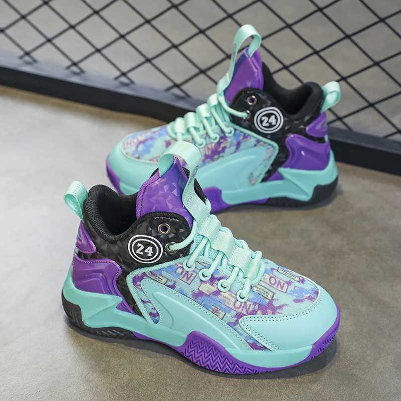 Hot selling childrens basketball shoes spring soft childrens mesh lace sports shoes fashionable anti slip outdoor fitness shoes W250324