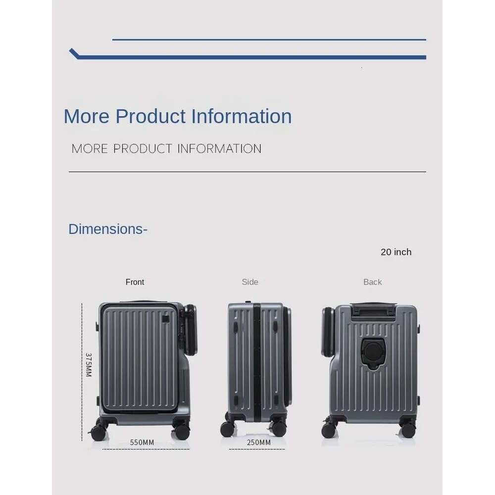 Multifunctional Carry on Suitcase Front Opening Laptop Boarding USB Charging Trolley Case 20 Inch ABS + PC Travel Lage