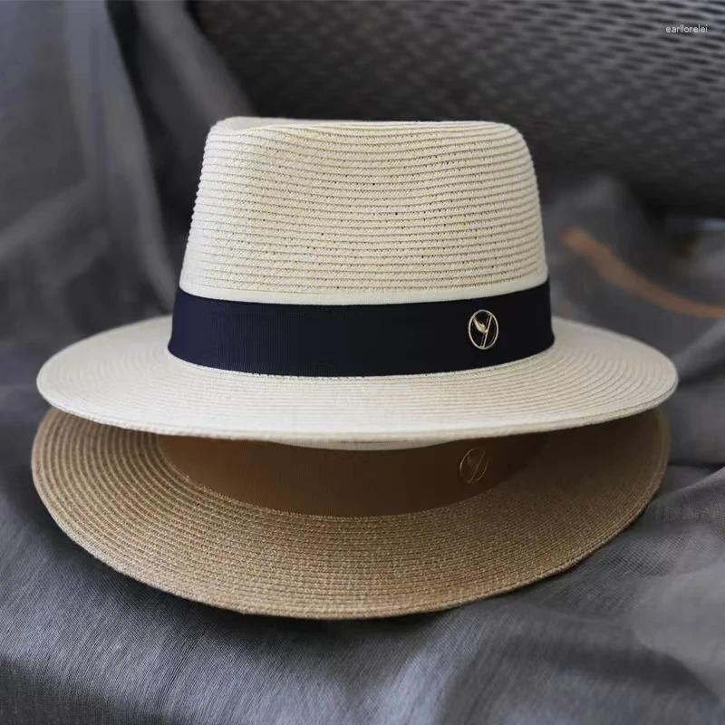 Berets Natural Panama Soft Shaped Straw Hat Summer Women/Men Wide Brim Beach Sun Cap UV Protection Fedora Birthday Gift
