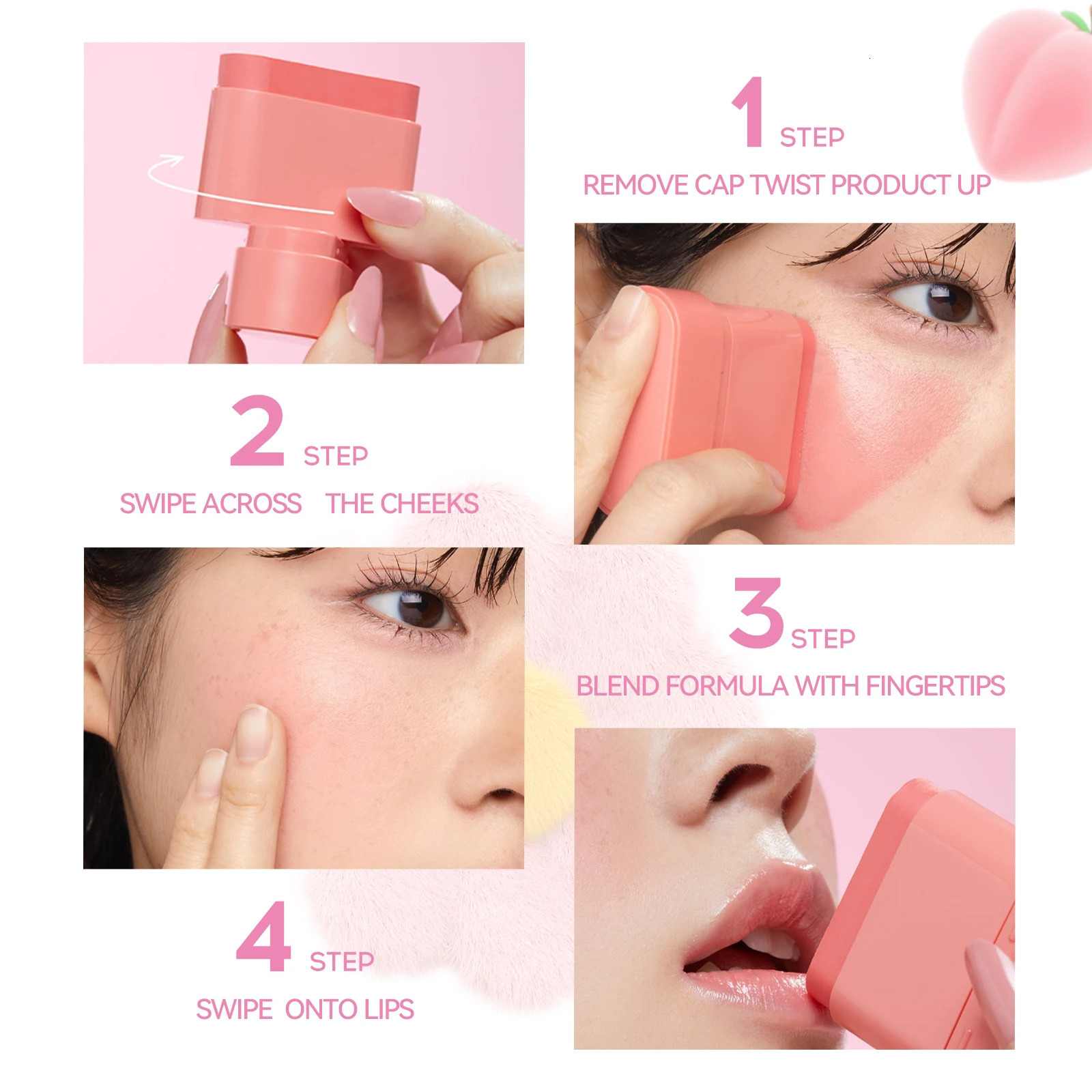 2-in-1 Flat Tube Fruit Blush Lipstick Stick | Easy to Apply Highlighter Contour | Multi-Use Lip Cheek Makeup 250324