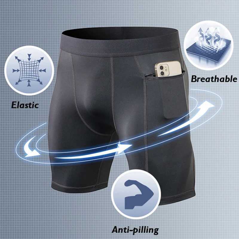 Mens fitness shorts with zippered pockets for professional sports running training Wicking quick drying elastic tight shorts W250324