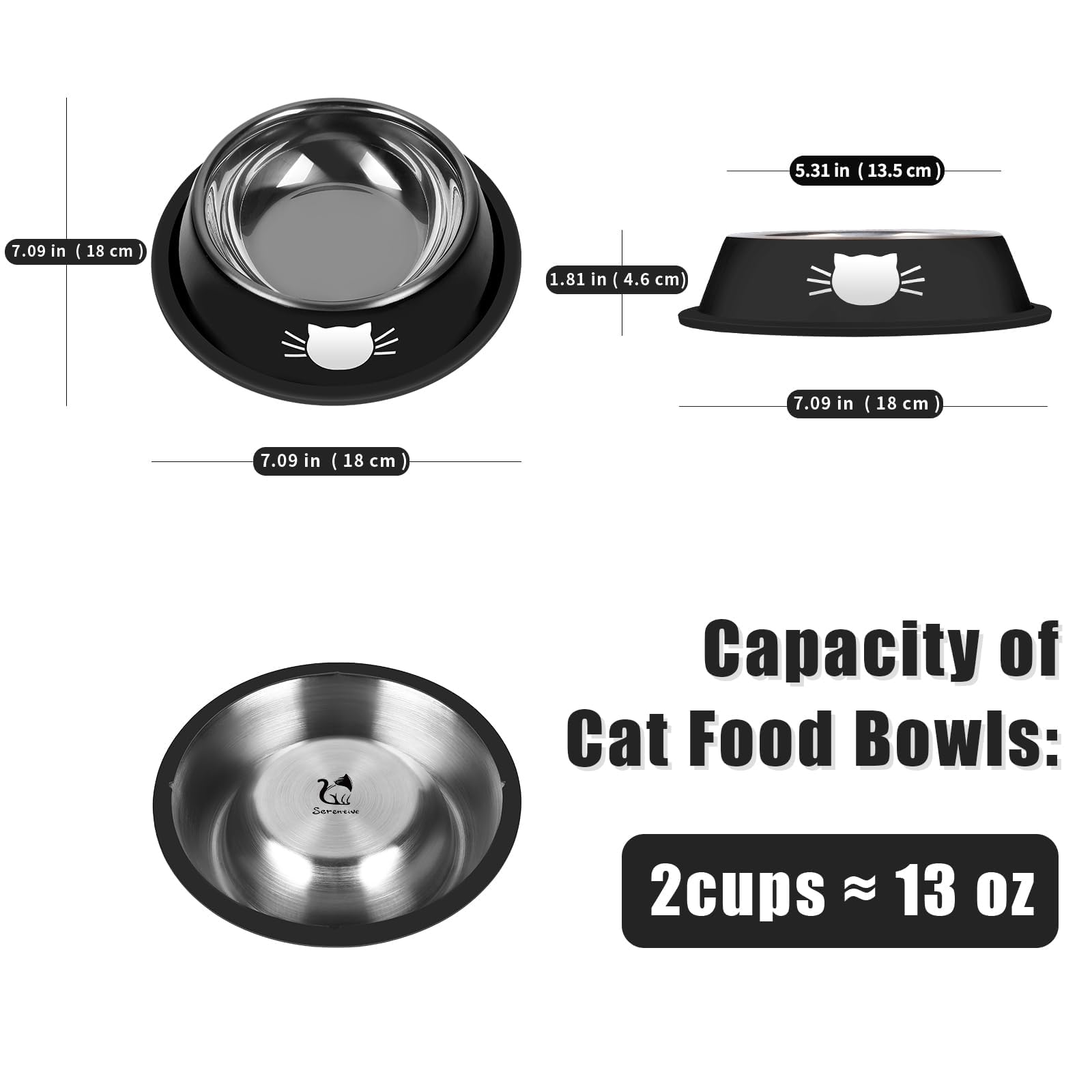 Anti-Slip Stainless Steel Cat Food Bowl Set with Detachable Rubber Base 7 Ounce Capacity, Cute Color Design for Small Pets