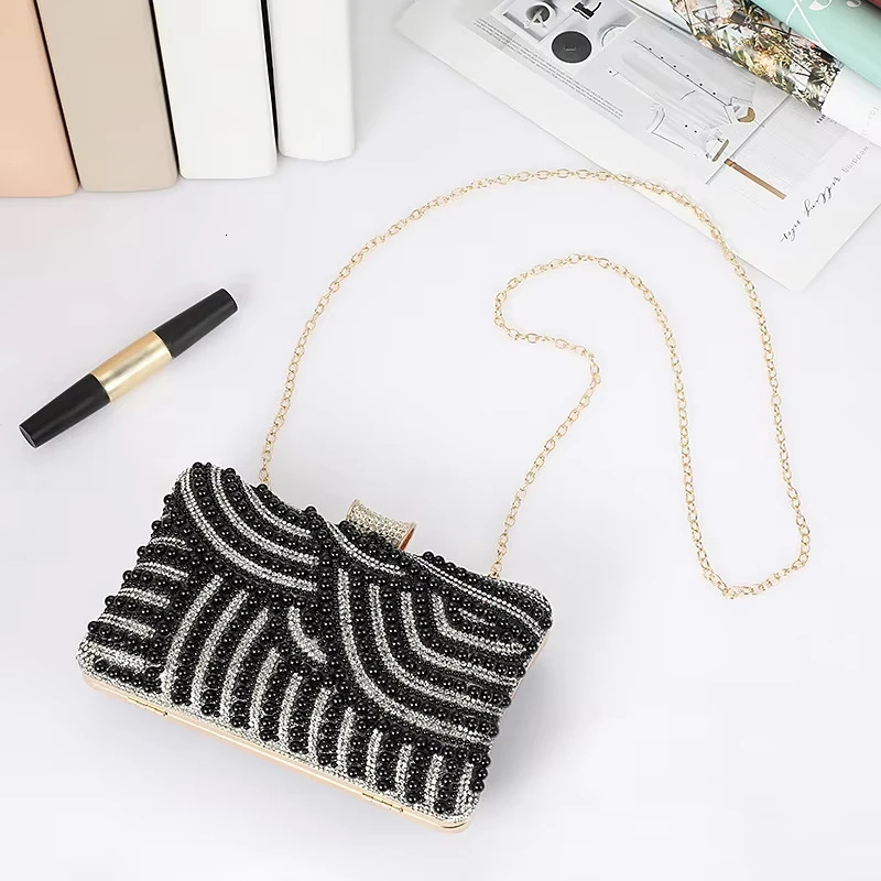 Pearl Diamond Womens Handbag Long Chain Fashion Bridal Wedding Party Day Clutch Bag Evening Bag 250320