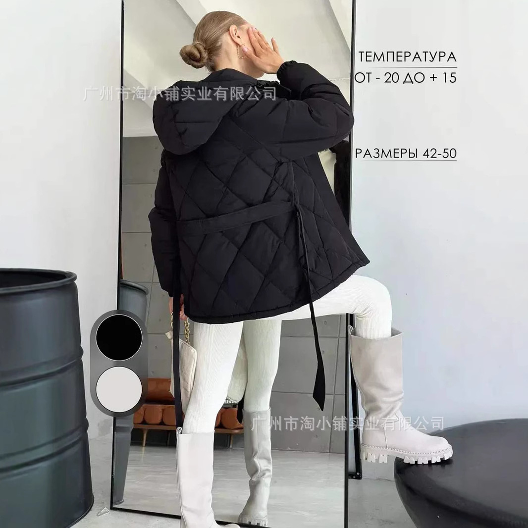 2025 Hooded Cotton New Product Thickened Autumn/Winter Fashion Jacket Women's Solid Color Belt Warm Coat Zipper