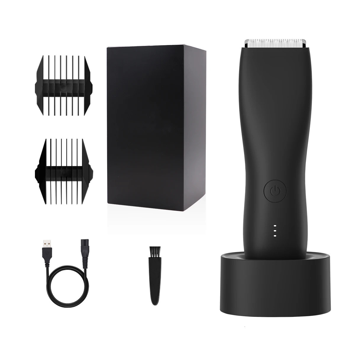 Electric Groin Hair Trimmer with Replaceable Ceramic Blades Waterproof Wet-Dry Functionality Standing Recharge Dock 250324