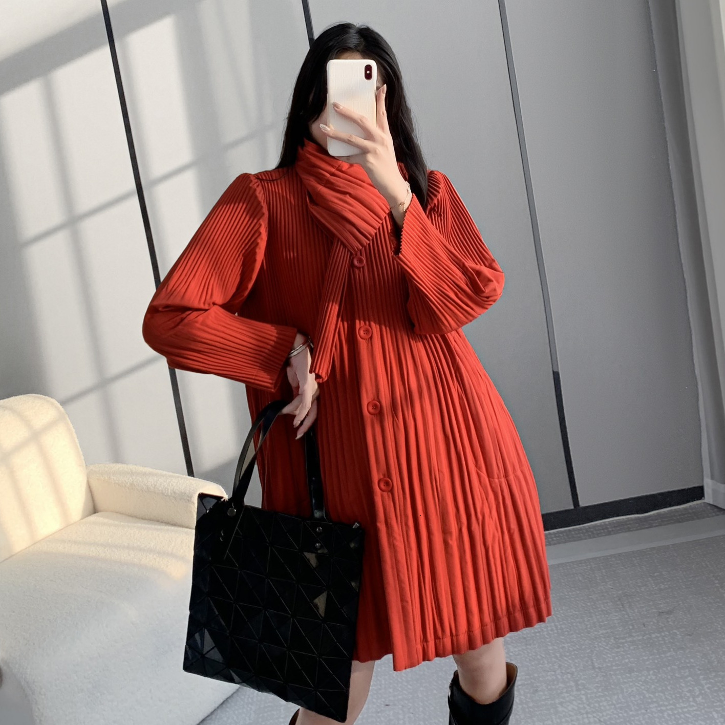 Winter high-end pleated design mid to long cotton women's outerwear warm and fashionable mother's clothing