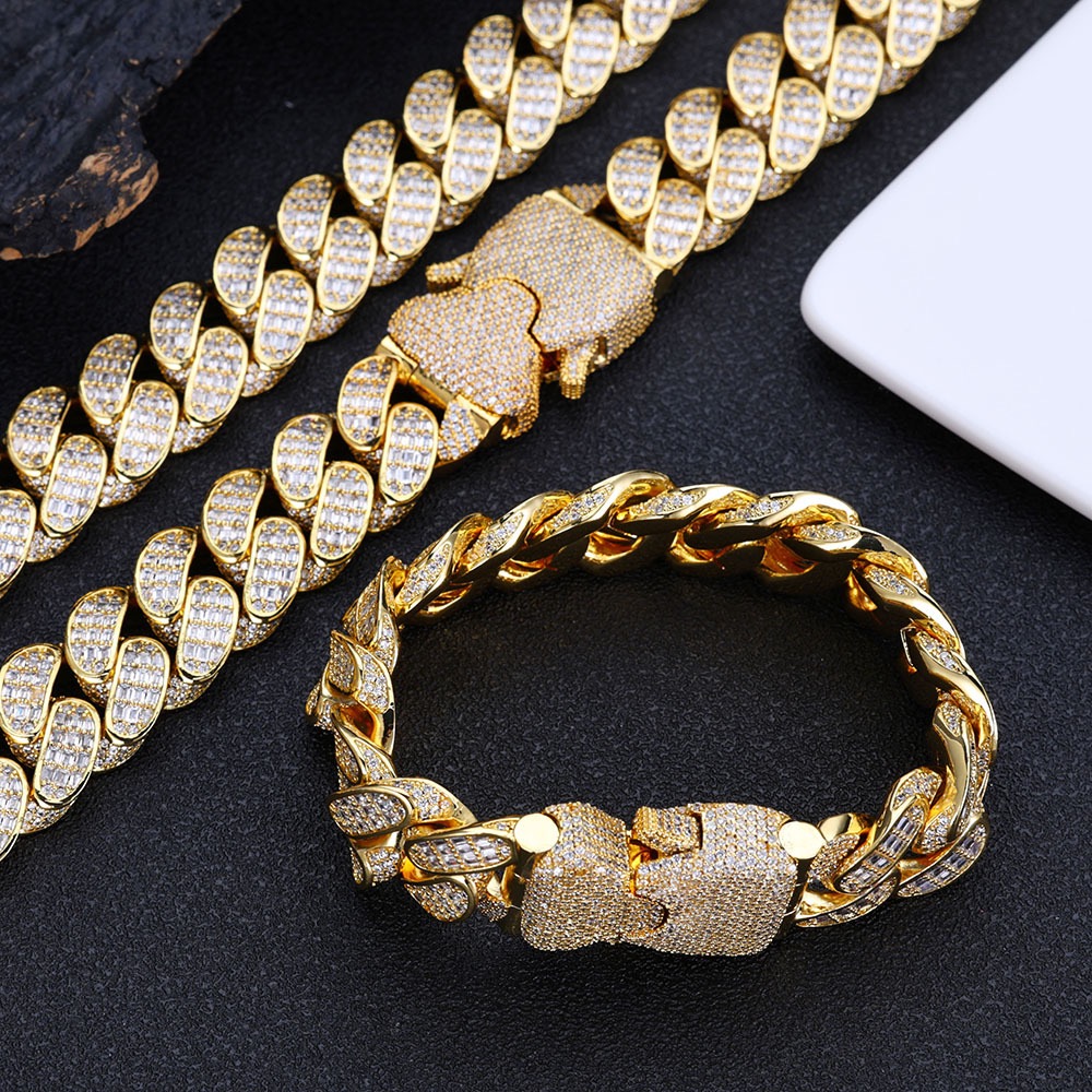 Wholesale Choker Miami Cuban Chain moissanite men necklace 18mm Gold cuban k chain fashion jewelry necklaces
