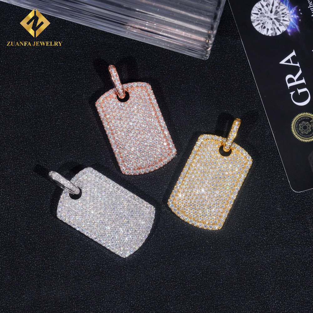 Lowest Factory Price Retail GRA Certificate Fully Iced Out Hip Hop Jewelry 925 Silver Moissanite Diamond Dog Tag Pendant Set
