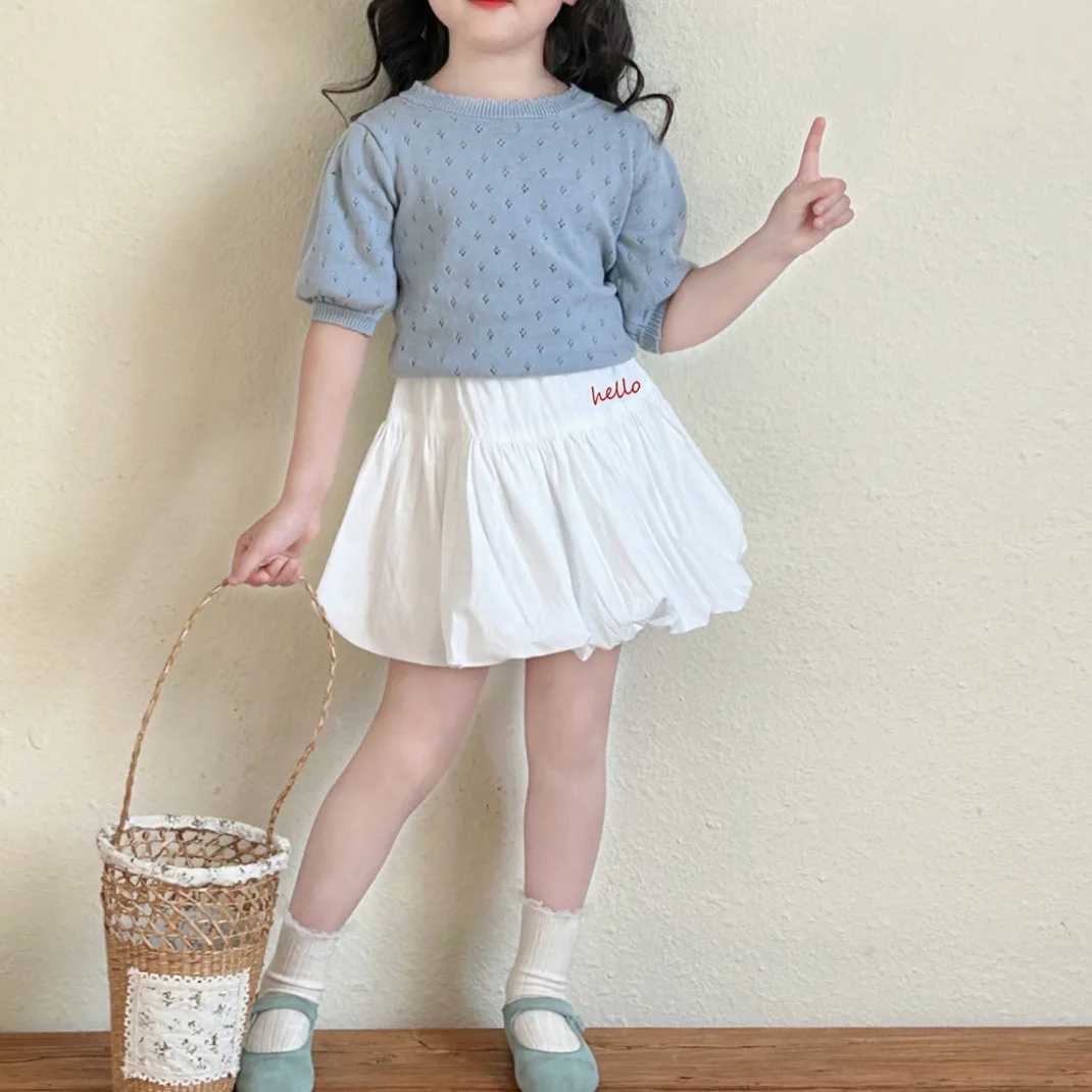 Spring 2025 New White Flower Bud Girl Half length Skills Korean Letter Embroidery Baby Dress and PantsT250325