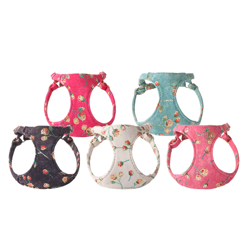 Puppy No Pull Small Dog Harness with Multifunction Dog Leash, Hot Stamping Printed Suede Material Dog Harness Lightweight Soft Adjustable No Choke Pet