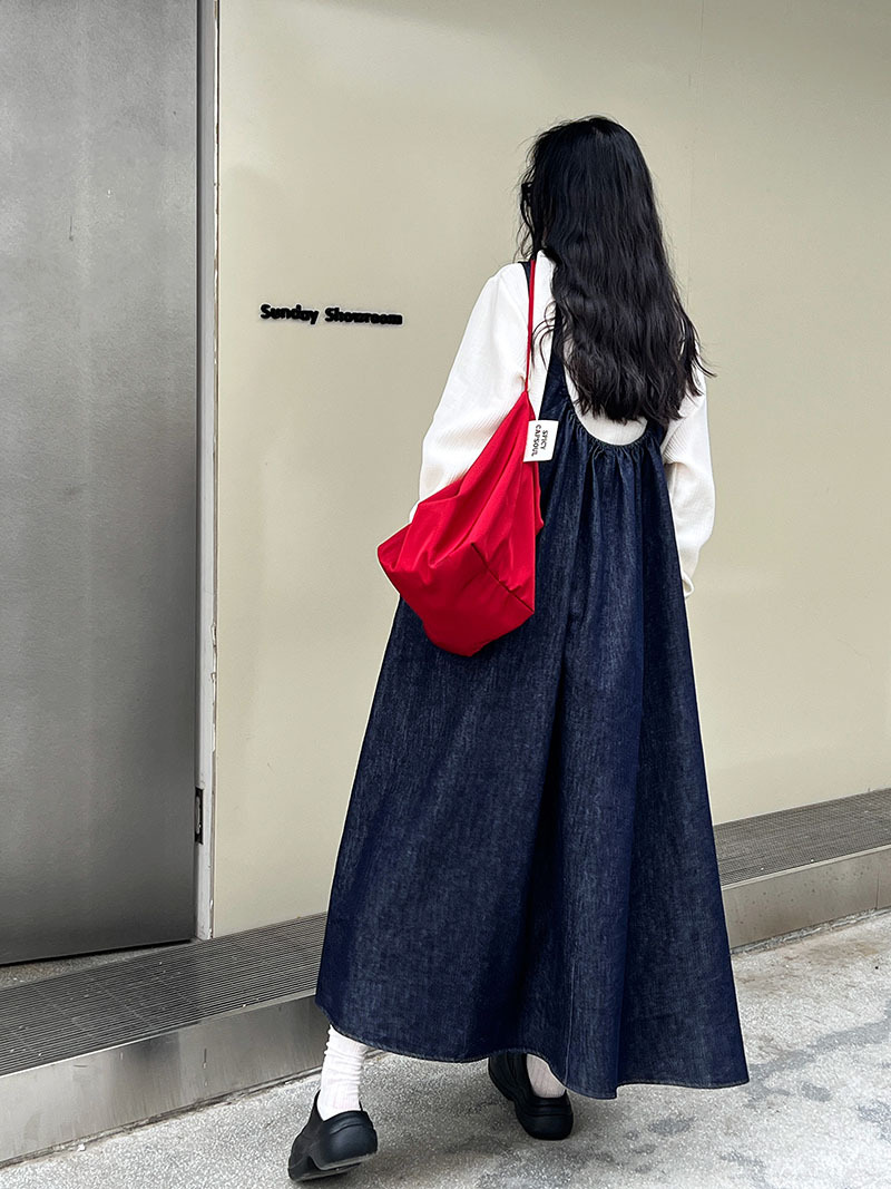 K8150 A3 high quality retro U-neck vest denim dress female 2025 spring new design versatile long skirt