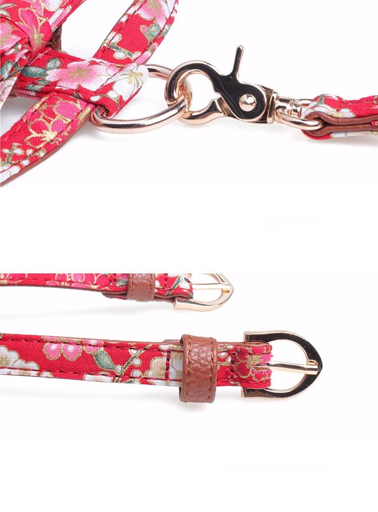 New K-shaped Bowknot Dog Harness Leash Set for Small Medium Dogs Puppy and Cats Walking No Pull Adjustable PU Leather Flower Print Harnesses Pet Acces