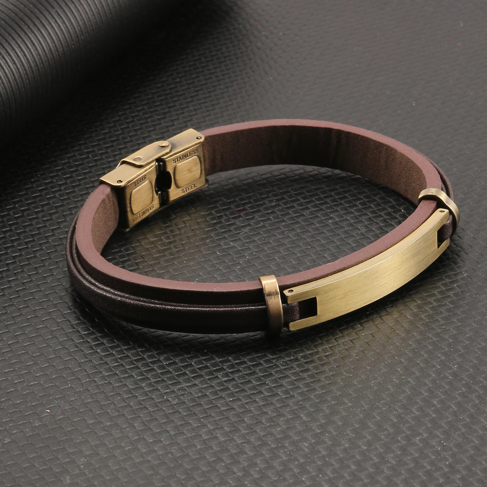 Retro Brushed Double Row Glossy Stainless Steel Bracelet for Men Women Leather Wristband Couple Bracelet Fashion Jewelry Gift 250318