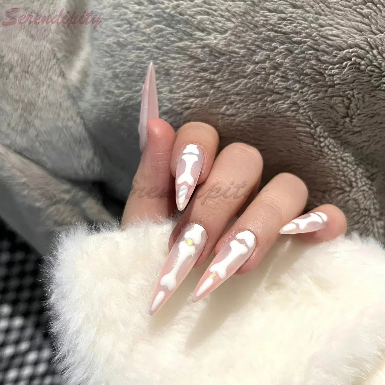 10 Halloween Night Lights Gothic Bone Press Nail Gloss Long Almond shaped Nails Sweet Cool Full Cover 250324