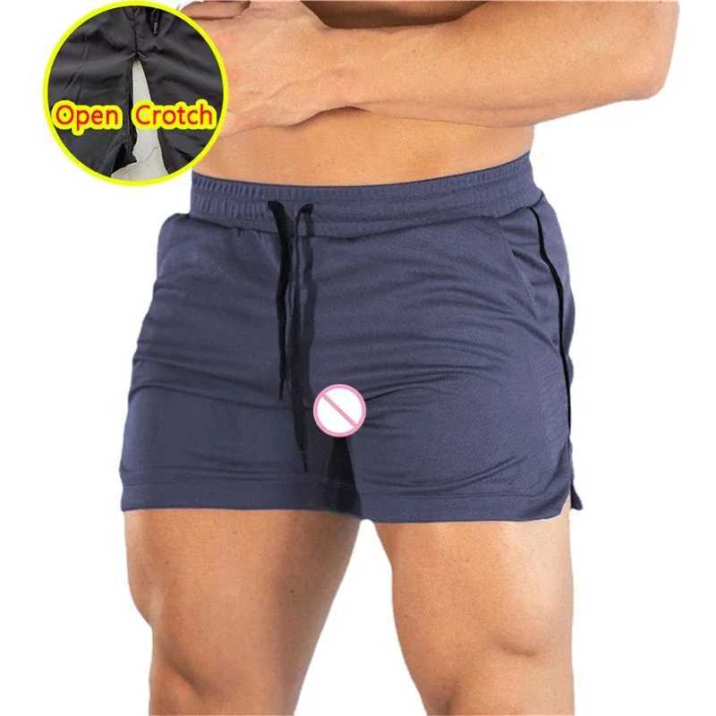 Mens sexy open crotch pants with double hidden zipper shorts sports and fitness without crotch mini Trouser gay outdoor sex Trouser shorts W250324