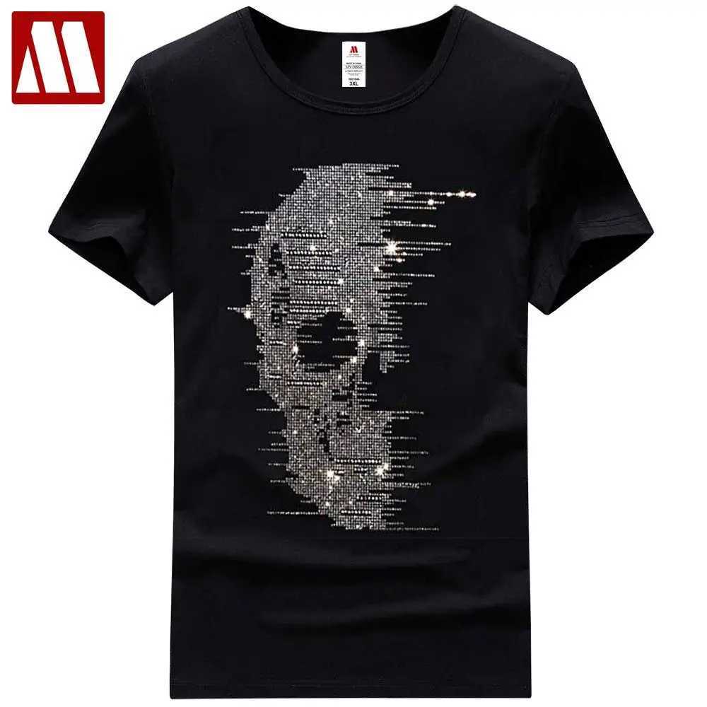 British style mens summer skull T-shirt shiny T-shirt mens fashion street clothing Rhinestone print mens T-shirt Camisetas Hombre W250324