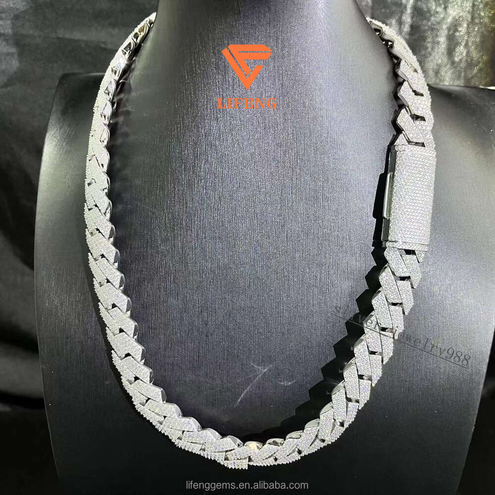 Pass Diamond Test Vvs Moissanite 20mm Wide Solid Silver Cuban Chain Mens Hip Hop Jewelry Necklace Pop