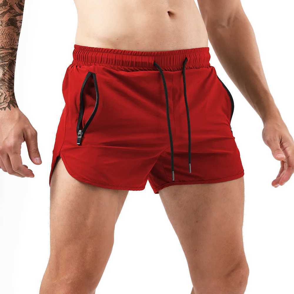 Zipper pocket sports shorts for men running and fitness training quick drying swim trunks three-point lace up beach shorts 0 colors W250324