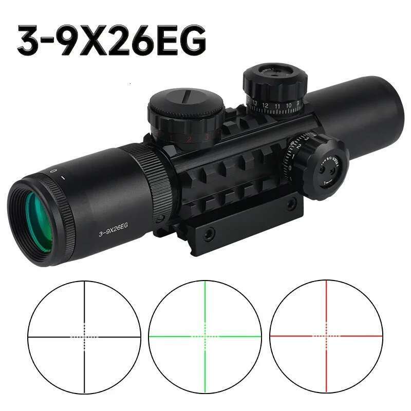3-9x26EG Outdoor Long Range Riflescope Optic Sniper Rifle Sight Red Green Reticle Tactica Scope