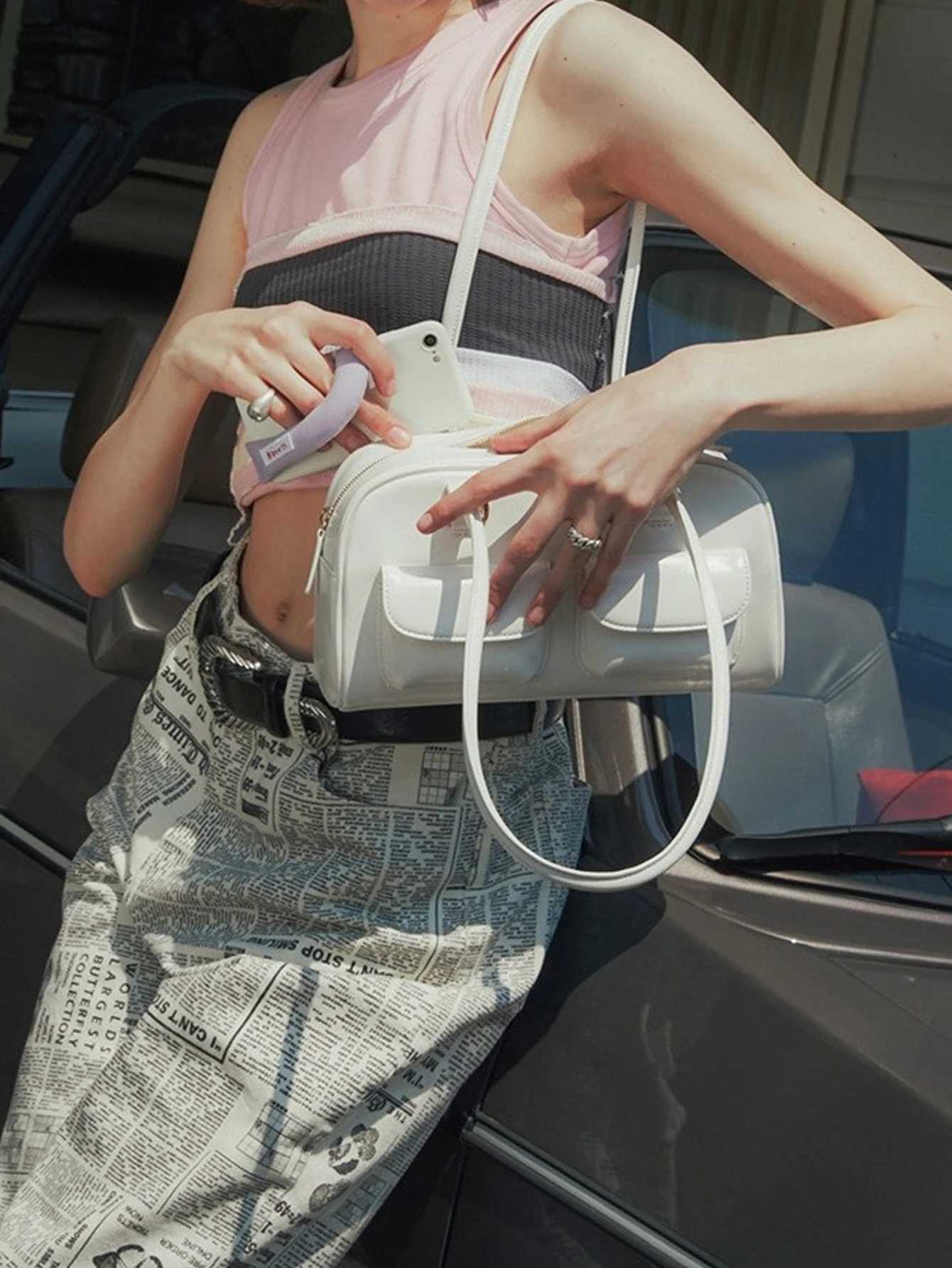 Top Quality Brand High Quality New Style Free Delivery Designer Bag Korean Dizzy Needle Heo Yoon Zhen Same Oil Wax Leather Bowling Bag Multi Pocket Bo