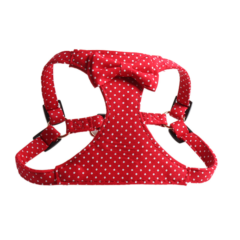 Polka Dots Bow Puppy Harness and Leash Set, No Pull Lightweight Soft Suede Lining Adjustable Pet Harness Vest with Snap Buckle for Puppy Small and Med