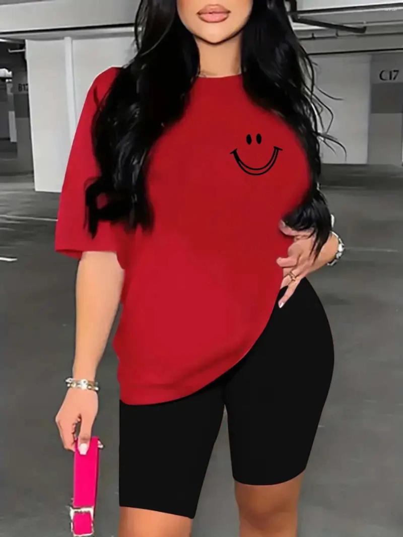 Womens Tracksuits Summer Casual Loose Fit Large Size Letter Print Round Neck Short Sleeved T-shirt Shorts Two-piece Set