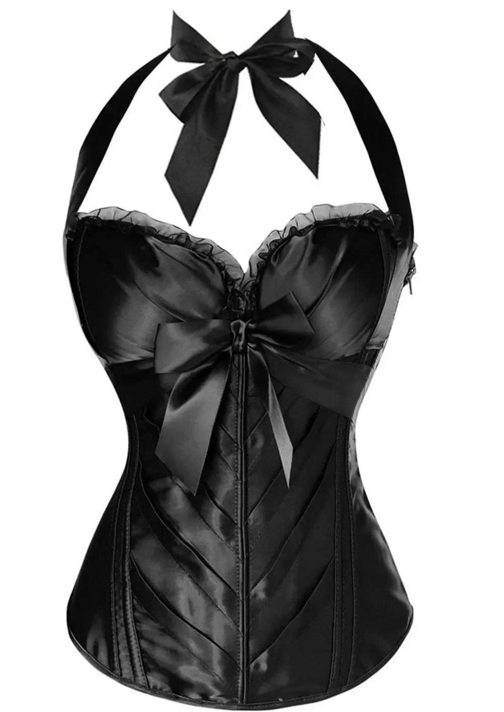 Burlesque Corsets and Bustiers sexy Cup Cprset Halter satin corset with shoulder straps plus size corset vest retro W250325