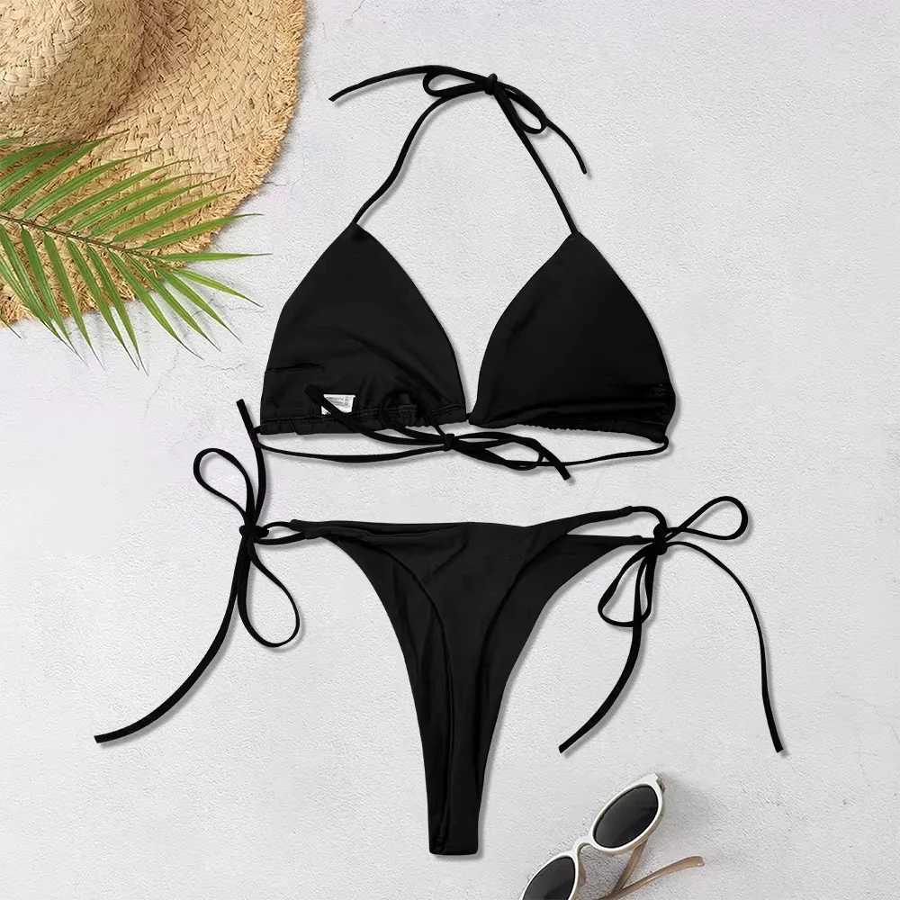 2025 New Womens Solid Color Split Beach Wear Sexy SS Three Point Bikini SS Adjustable Strap Stainless Steel Bracket Set SwimmingXJ250324