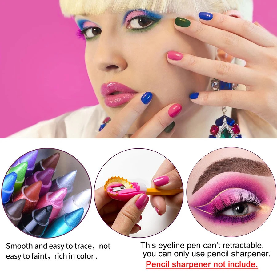 14-Color Colourful Eyeliner Pen High Pigmented Pearly Glitter ShimmerMetallic Finish Smokey Punk Gothic Style Eyeliner Long L 250324