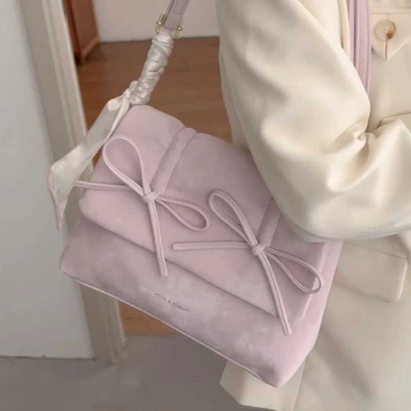 MBTI pink womens shoulder bag 2024 fashionable pleated elegant casual bow handbag scarf large capacity exquisite womens handbag Z250324