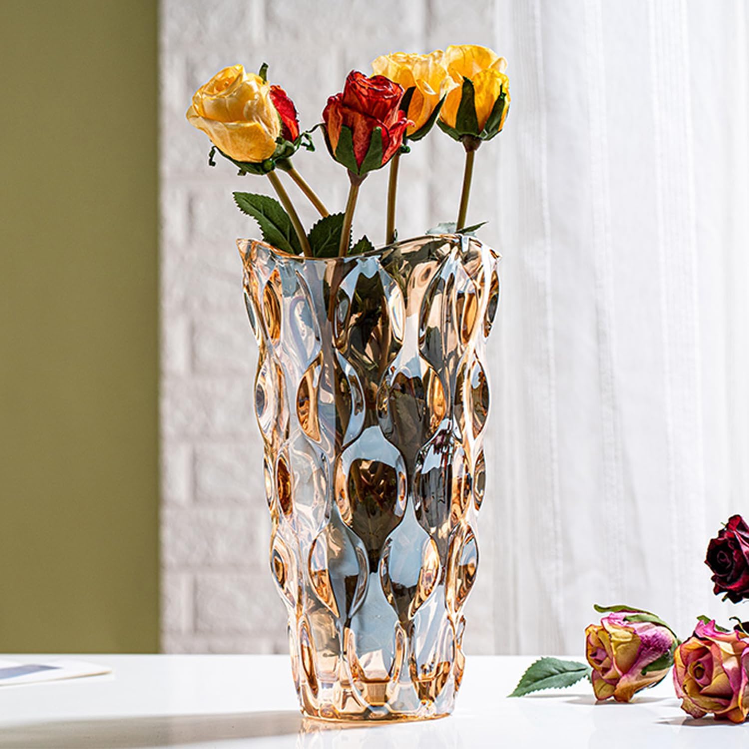 Glass Vases for Flower Thickened 3.4 lb Morden vases for Tables Centerpieces, vase for Home Decor Crystal Colorful and Clear Rose Large Vases Christma