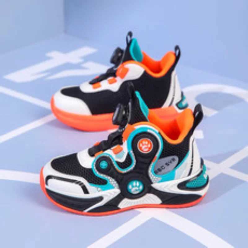 2025 Spring New Mesh Breathable Rotating Buckle Childrens Sports and Leisure Shoes Basketball Shoes 29-39 Childrens Sports Shoes W250324