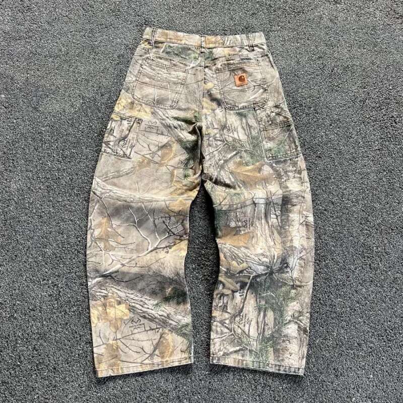 Y2k New Haruku Hip Hop Camouflage Retro Oversize Denim Pants Fashion Men Clothing Straight Wide Leg Jeans Streetwear