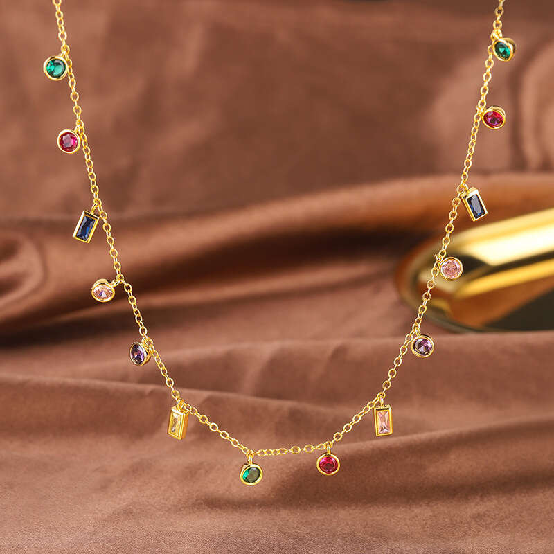 Zhuang Shengsheng Women's New Personalized Color blocked Glass Stone Bracelet Necklace Temperament Female Jewelry