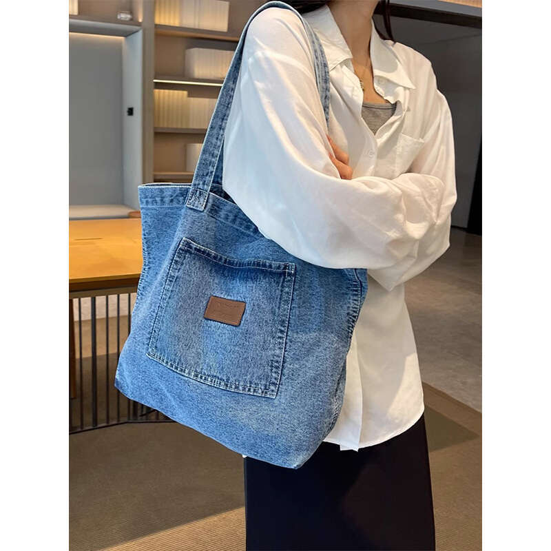 Women's Bags Cowboy canvas shoulder for women, large capacity Japanese and Korean casual versatile, niche artistic tote bag, handbag shopping bag