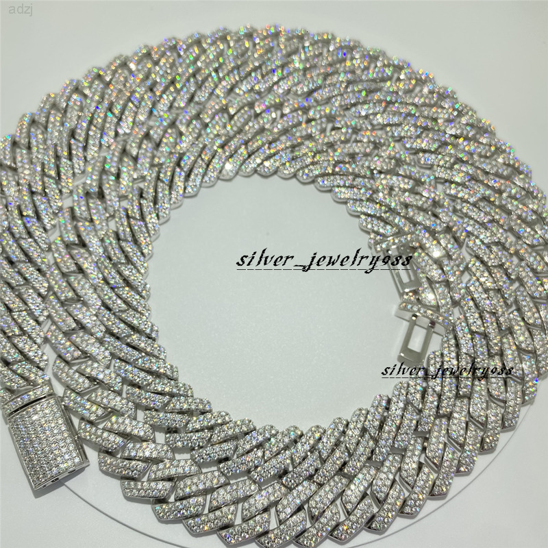 Wholesale 14mm Iced Out Fashion Hip Hop Men Jewelry Cuban Link Vvs Moissanite Diamond Miami Cuban Link Chain 925 Silver Necklace