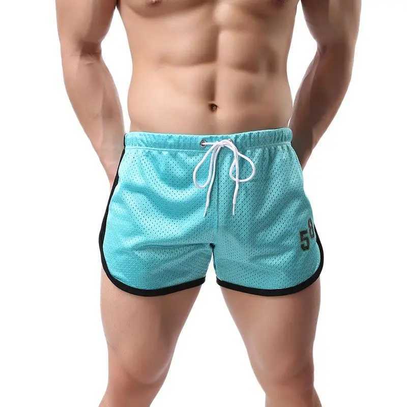 Mens running shorts fitness shorts double-layer mesh hollow sexy sports shorts fitness gym jogging shorts W250324