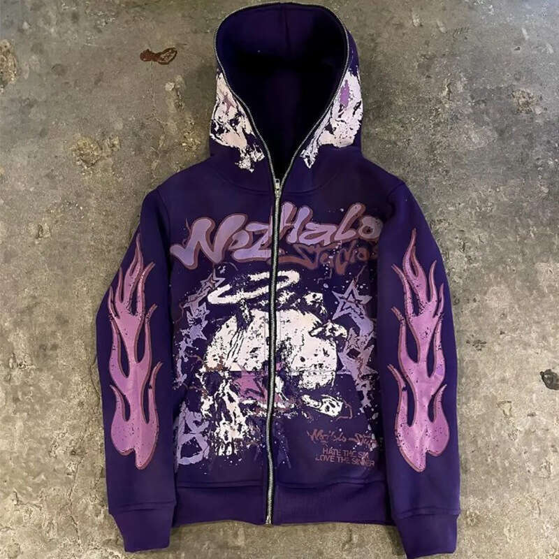 fashion street trendsetters loose trendy letter printed cardigan hooded long sleeved sweatshirt gift for man