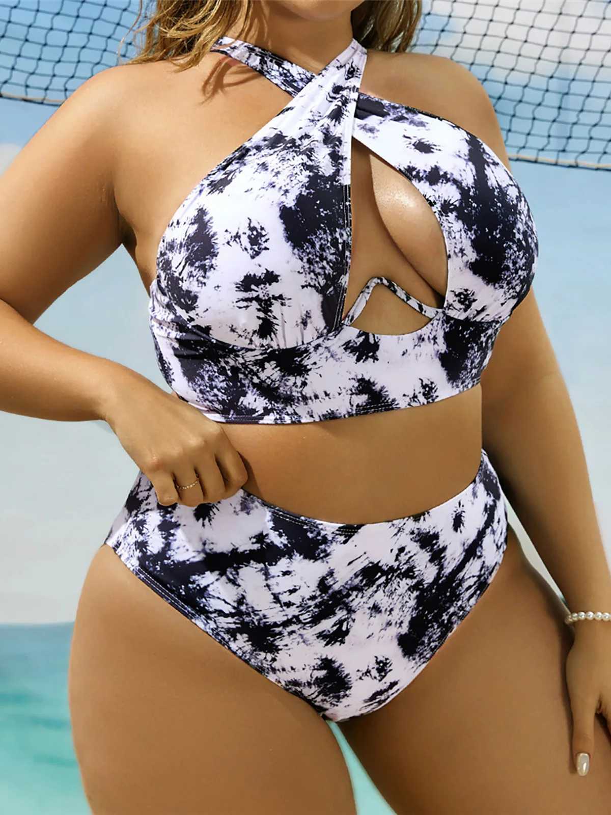 0XL -4XL Print Large Size Swimsuit Plus Size Bikini High Waist Womens Swimsuit Fa Two Piece Bikini Set Swimsuit K5630XJ250324